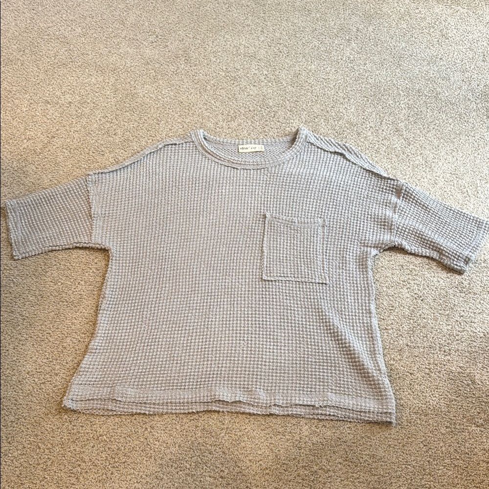 New‎ In Gray Waffle Knit Top Short Sleeve Size Small